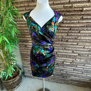 London Style Nights Colorful Open Back Abstract Print Sleeveless Dress Size 16